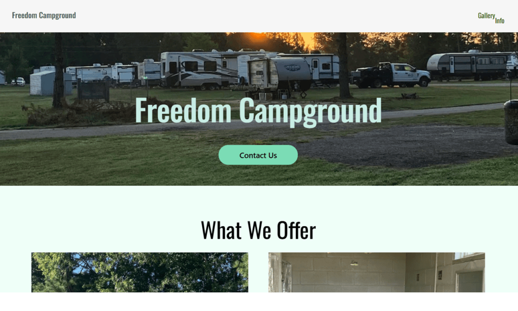 Screenshot of Freedom Campground website.